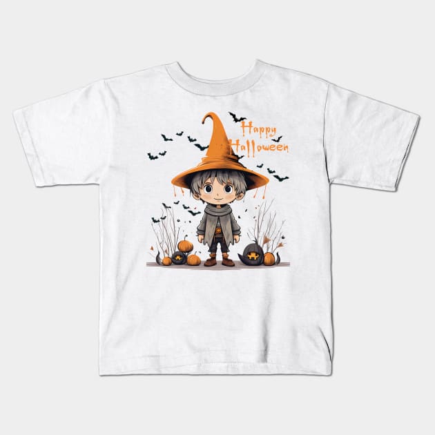 Halloween boy Kids T-Shirt by kawaiimono